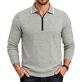 thumbnail image 2 of TOUMENY Men Sweater Zip Collared Long Sleeve Basic Slim Tops Fall Winter Solid Casual Knit Pullover Gray XXL, 2 of 7