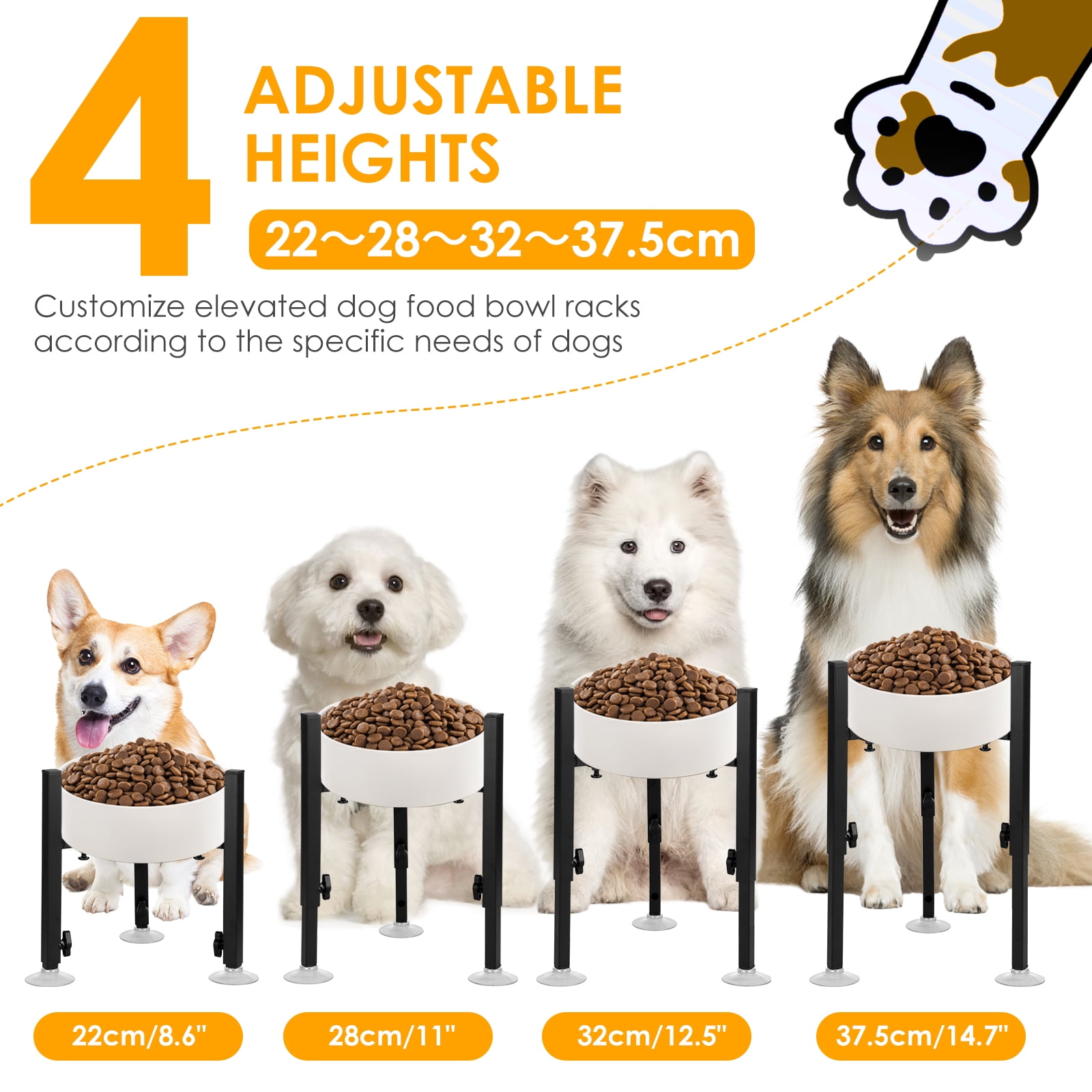 Threns Dog Bowl Stand Width and Height Adjustable Elevated Dog Bowl Stand Sturdy Metal Dog Food Bowl Stand Stable Raised Dog Bowl Stand for Large Dogs Pets(Bowl Not Included)