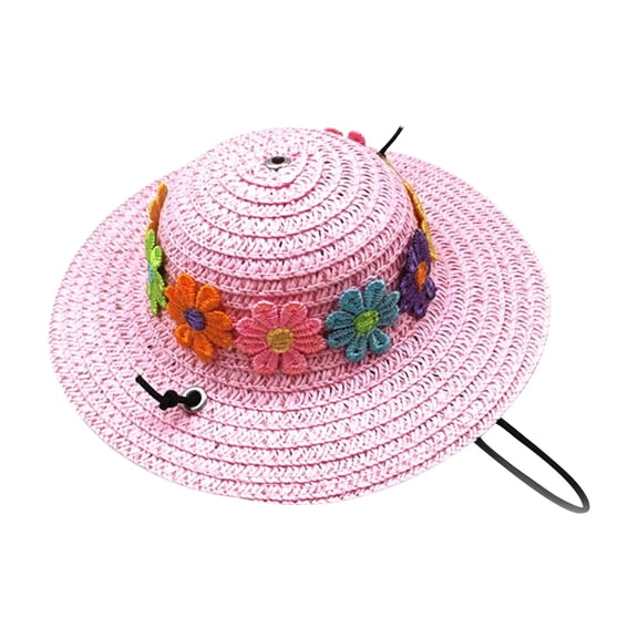 Pet Flower Straw Hat, Pet Flower Straw Hat, Sun Cap Accessories for Small Dogs and Cats, Cute Woven Straw Hat Costume Accessory