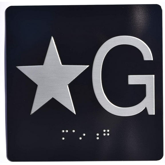 Star G (Star Ground) Elevator Jamb Plate Sign with Braille and Raised Number-Elevator Floor Number Sign(Black)