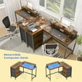 thumbnail image 3 of Bureau en L avec Prise d'Alimentation et Lumière DEL, Bureau d'Ordinateur avec Tiroirs et Étagères, Bureau d'Angle Bureau de Jeu Bureau de Bureau à Domicile, (Noir, Blanc, Vintage, Rose Disponible), 3 of 7
