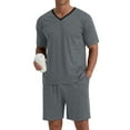 thumbnail image 3 of MINTREUS Men's Pajama Set Short Sleeved V-Neck 2-Piece Pajama Shorts With Pockets Pajamas For Men, 3 of 6