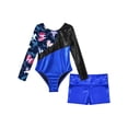 thumbnail image 3 of MSemis Kids Girls Gymnastics Outfit Long Sleeve Ballet Leotard with Shorts Royal Blue 12, 3 of 6