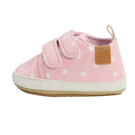 

Virmaxy Babys First Walkers (0-15m) Baby Shoes Soft Sole Walking Shoes Baby Boys Girls Non-Slip Rubber Sole Shoes Infant High-Top Crib Shoes Newborn Loafers Flats Pink