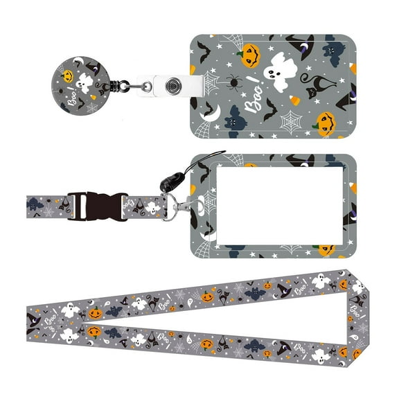 Pumpkin Carabiner Lanyard with Retractable Reel, Halloween Badge Holder Neck Strap for Teacher Student Gifts