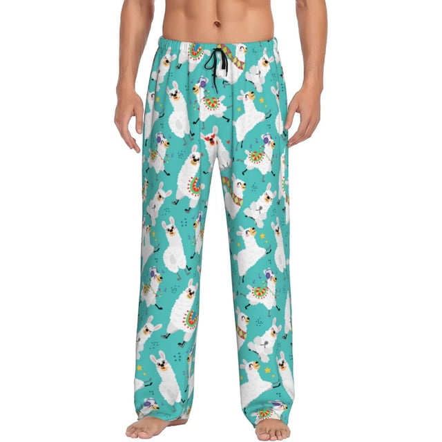 Balery Cartoon Llamas Pantalones de pijama para hombre, pijama ultraligero, pantalón de descanso-3X-Large