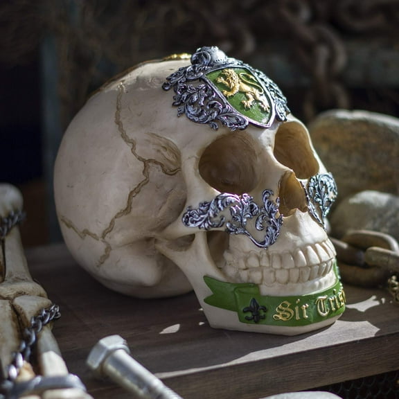 Ebros The Knights of The Round Table Skulls Sir Tristan Resin Skull Figurine