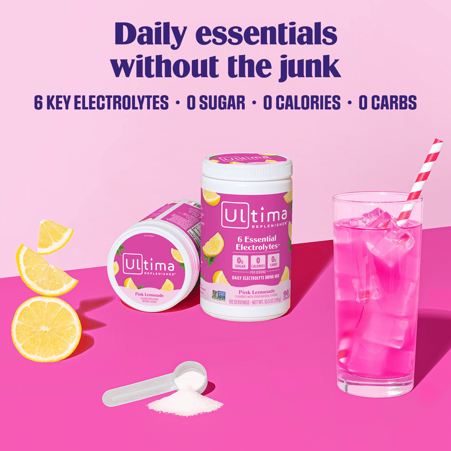 Ultima Replenisher Hydration Electrolyte Powder Drink Mix, Sugar-Free Pink Lemonade, 90 Servings