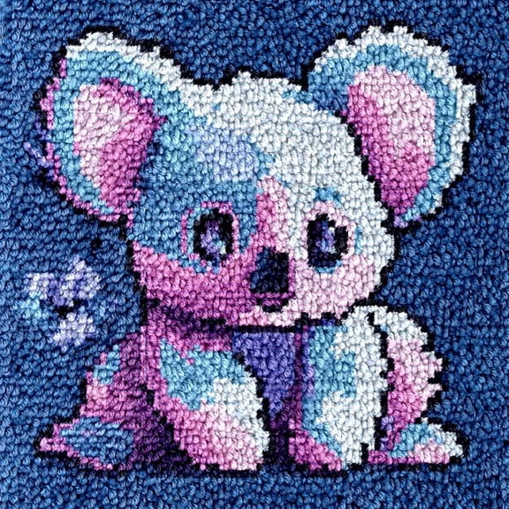 Cute Koala Small Size Mini Rug Latch Hook Kits Rug DIY Cushion Tapestry Making Crochet Hook Mat Making Kits Color Preprinted Pattern Canvas DIY Carpet Needlework Home Decor Kits 30x30cm (r49)