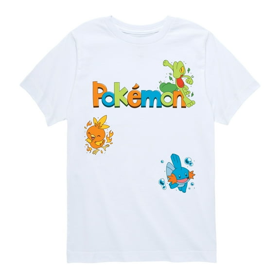 Pokémon - Gen 3 Treeko, Mudkip, Torchic     White Or Cream Only- Youth Short Sleeve Graphic T-Shirt