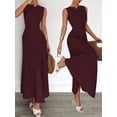 thumbnail image 4 of Women's Sleeveless Maxi Tank Crew Neck Folds Dresses Formal Line Dress for Party Summer Wine Red XXL, 4 of 6