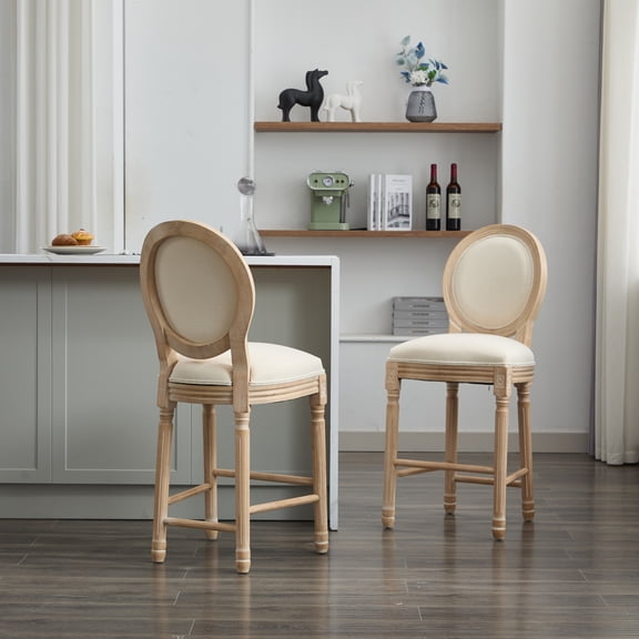 Noble House Solid Wood Kitchen Bar Stools with Cushion Seat and Back for Bar Counter, Beige & Natural, Set of 2