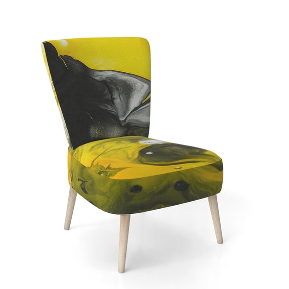 Designart "Yellow, White And Black Marbled Acrylic" Upholstered Modern Accent Chair - Arm Chair