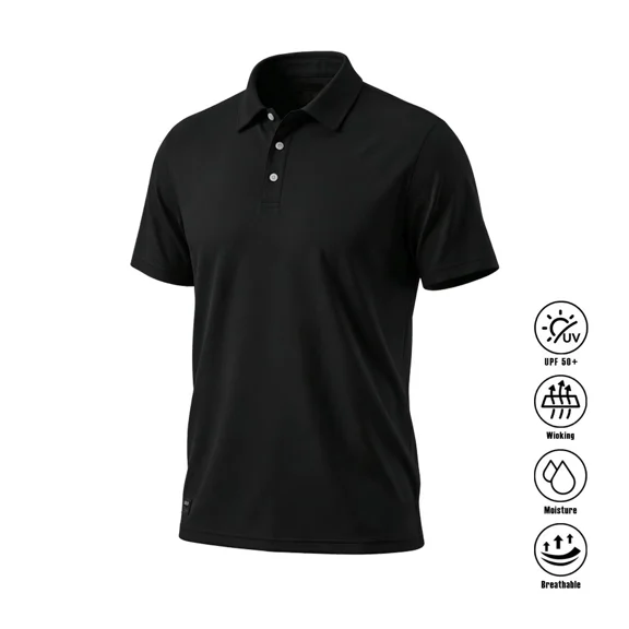 SCOPAVEN Men's Quick Dry UPF 50  Golf Polo Shirt, Moisture Wicking Performance Sport Polo, Black, Size L