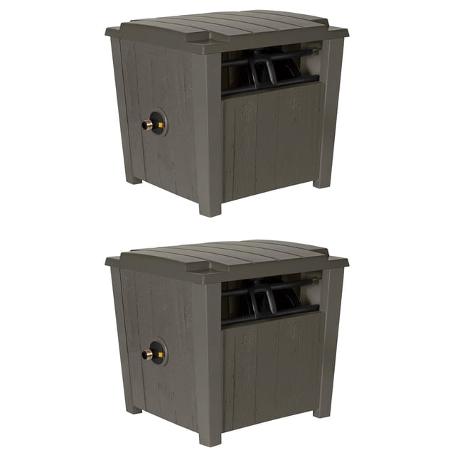 Suncast Farmington Hideaway Garden Hose Storage Pot, Stoney (2 Pack)