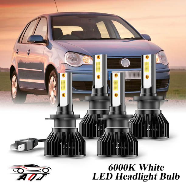 Compatible con Juego de Lámparas Alta/Baja Volkswagen Polo 2003 2004 2005 - 4 Unidades, 10,000LM 6500K Blanco Frío, Bombillas 500% Ultraluminosas, Plug & Play