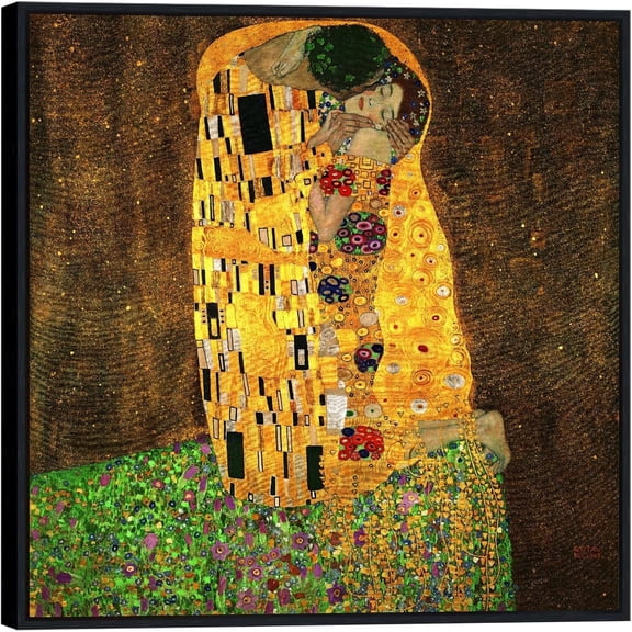 INVIN ART Framed Canvas Print The Kiss by Gustav Klimt Modern Wall Art for Living Roome, 28"x28"