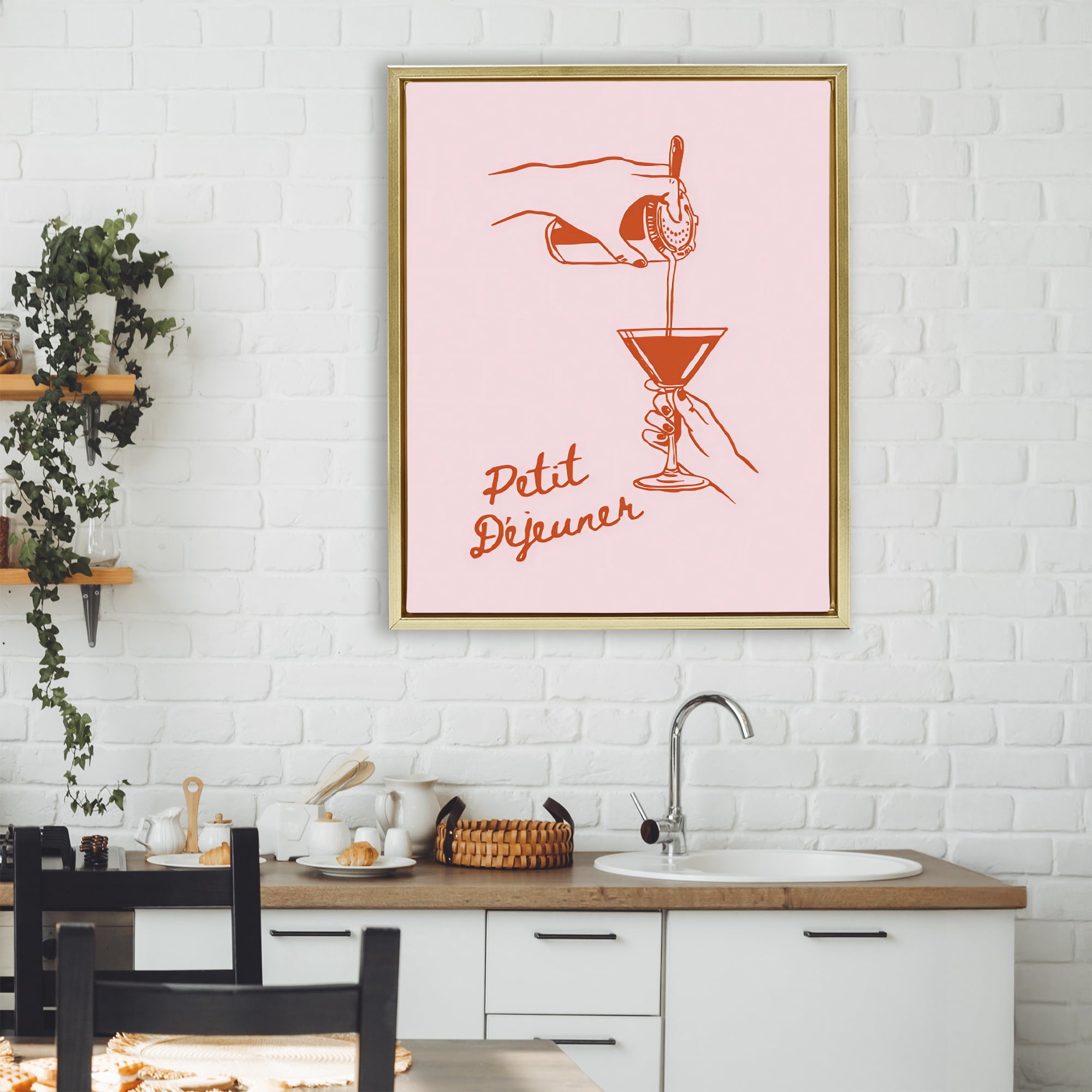 Stupell Industries Pouring Brunch Cocktail Gold Framed Floater Canvas Wall Art, design by The Prints Vibe