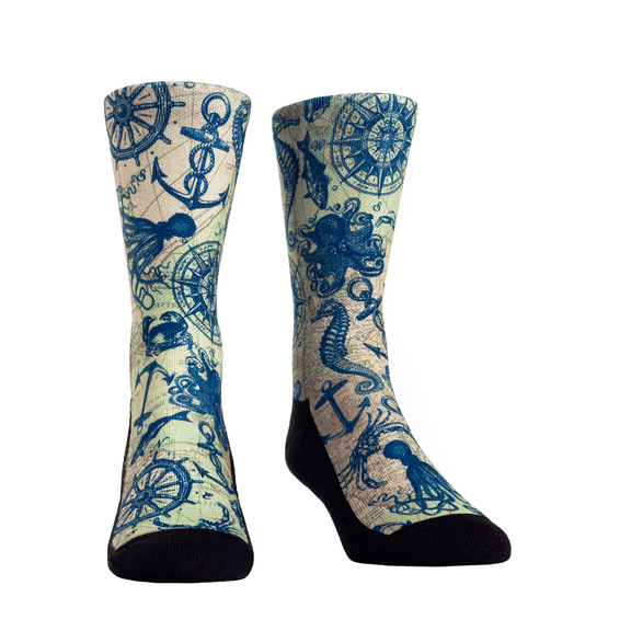 Rock Em Elite Nautical Seas the Day Crew Socks (L/XL (9-13))