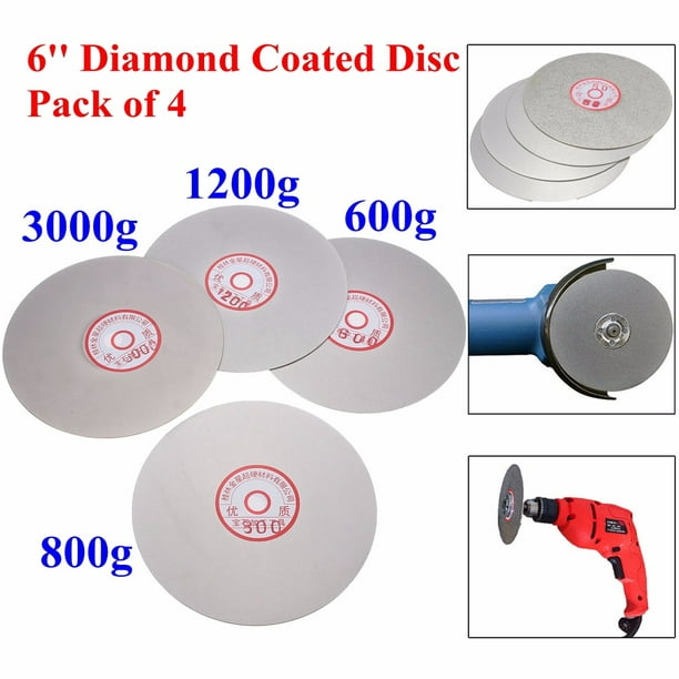 4pcs 6" Diamond Coated Flat Lap Grinding Wheel 600 800 1200 3000 Grit Disc Tool