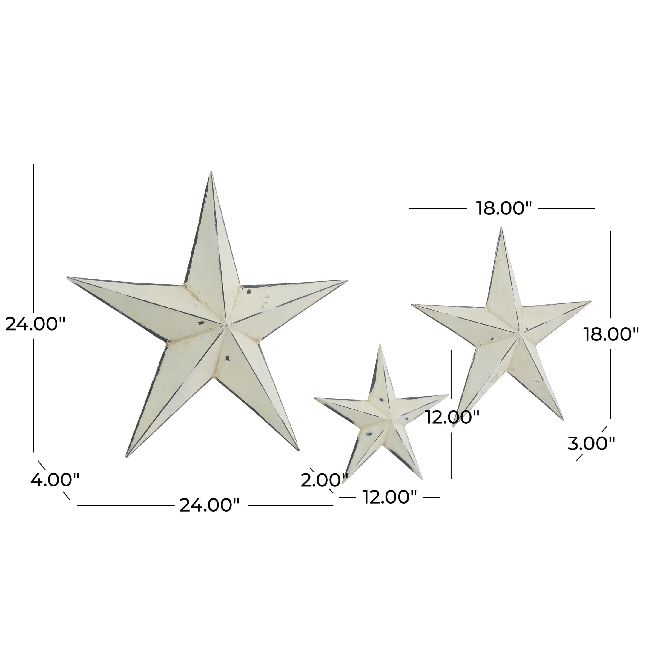 DecMode Cream Metal Star Wall Decor (3 Count)