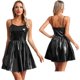 thumbnail image 3 of Vestido corto de cintura alta para mujer, vestido camisero de charol, vestido metálico brillante, disfraz de club nocturno para baile en barra, 3 of 5