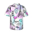 thumbnail image 3 of Goofa Eiffel Tower and Hearts Hawaiian Shirt for Men, Unisex Summer Beach Casual Short Sleeve Button Down Shirts,Aloha Tropical Floral print shirt-, 3 of 9