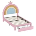 thumbnail image 5 of MODERNLUXE Twin Size Platform Bed Frame,Velvet Upholstered Rainbow Bed Frame with 2 Storage Drawers and Wooden Slats Support,No Box Spring Needed,Easy Assembly,Pink, 5 of 7