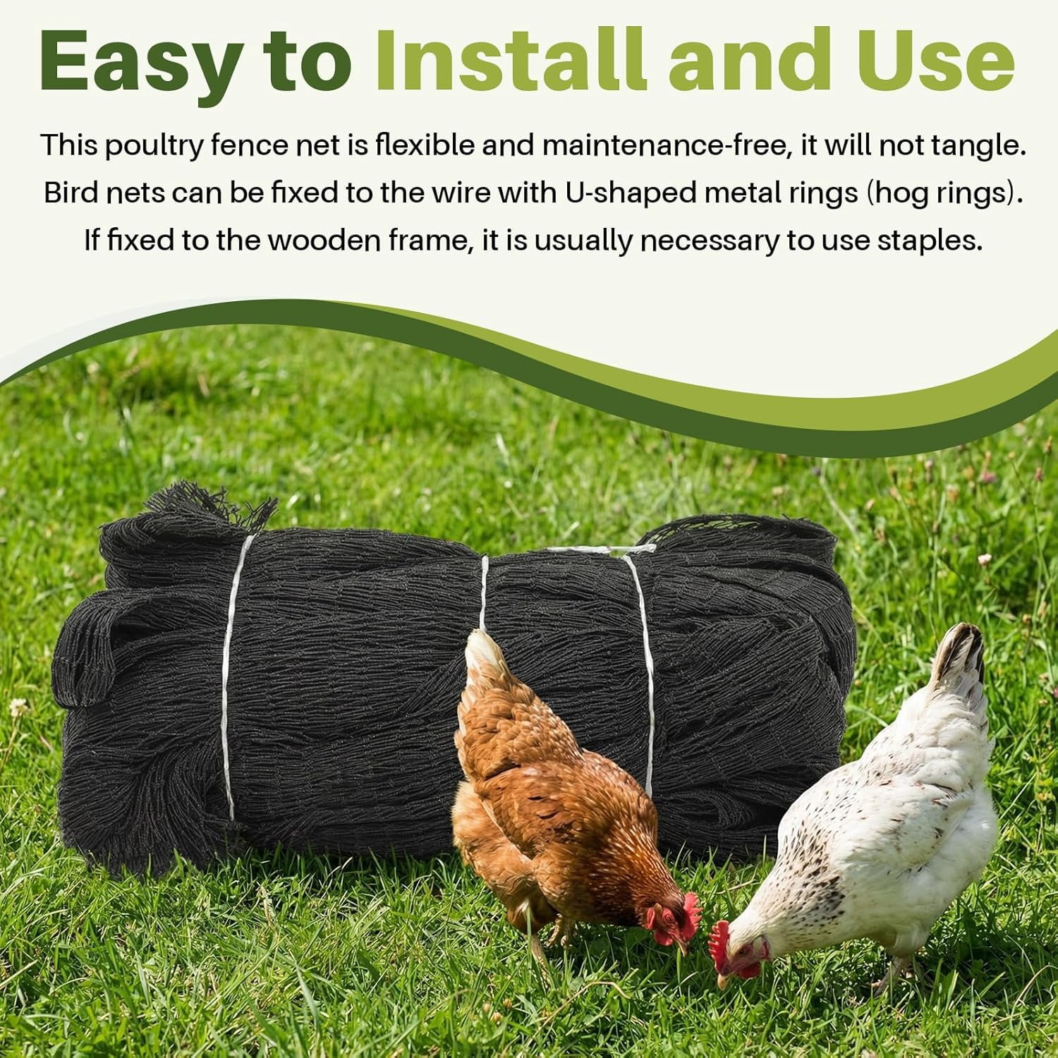 25x25ft Heavy Duty Knotted Chicken Netting, 2 Inch Mesh Aviary Bird Netting for Poultry & Garden