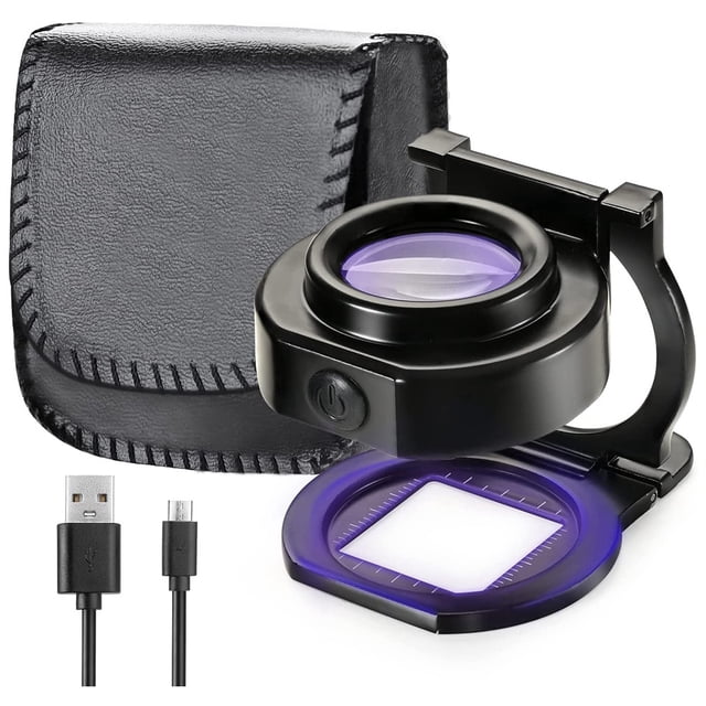 Lupa de Lupa 25X con 6 Luces, Lupa de Ojo de Metal PortáTil de Escritorio de Pliegues USB Lupa de Costura