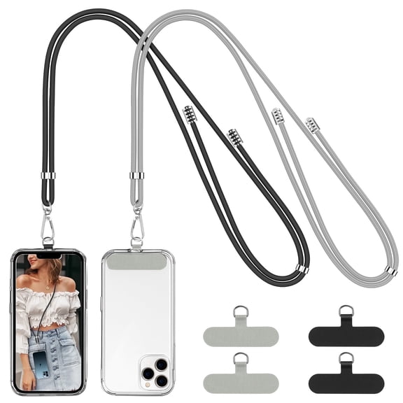 Tecfino 2 Pack Phone Lanyard with Tether Patches, Adjustable Polyester Neck Strap Cell Phone Case for Smartphones