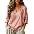 thumbnail image 2 of YuXingFu Women's Tops, Tees & Blouses V-Neck Pleated Ruffle Hem for Casual Pink S, 2 of 9