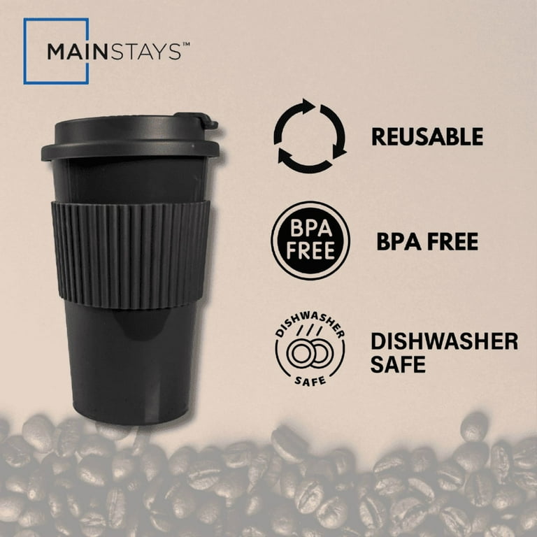 Mainstays 18oz Rich Black Plastic Travel Coffee Cup with Lid