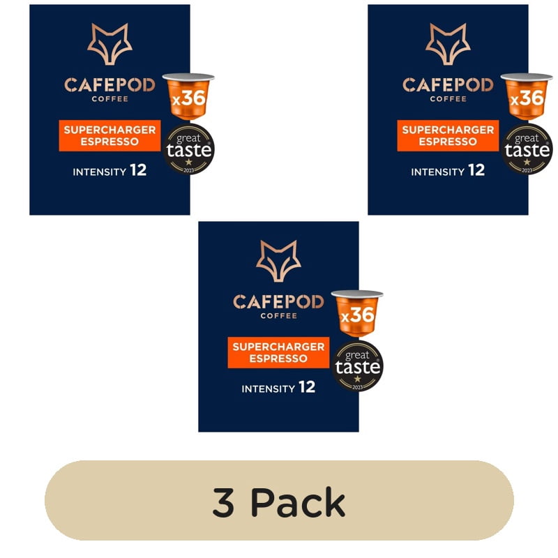 CafePod Supercharger Espresso Nespresso Compatible Aluminium Coffee Pods, 36 pods per pack, British Import (Pack of 3)