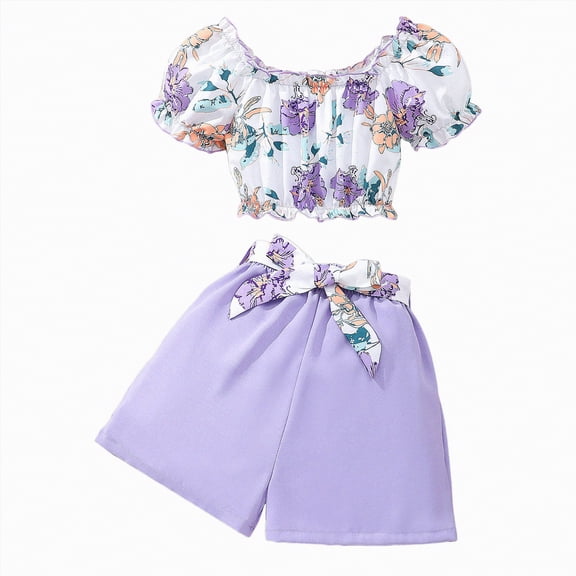 Ccpelsie Toddler Girl Clothes Summer Outfits Sleeveless Halter Top Ruffle Short Set Cute Kids Clothes Girls(Purple,8-9 Years)