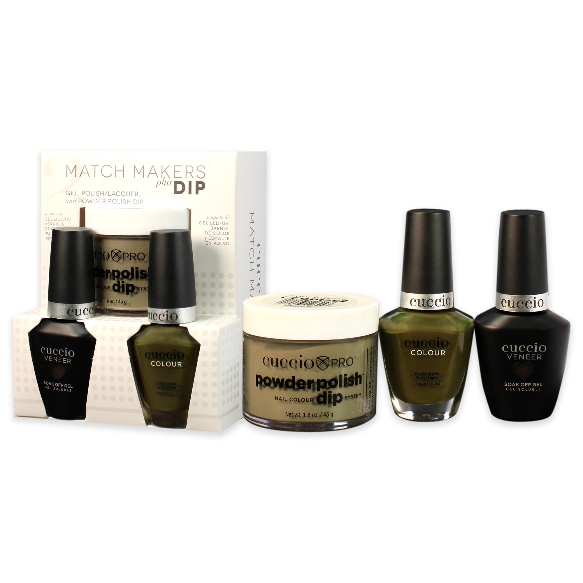 Cuccio Colour Match Makers Plus Dip Branch Out 3 Pc Gift Set - 1.6oz Pro Powder Polish Dip System, 0.44oz Veneer Soak Off Gel, 0.43oz Colour Nail Polish