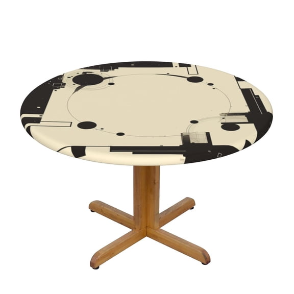 Colorful Geometry Round Fitted Tablecloths Table Covers Wipeable Waterproof Elastic for Kitchen Dinning Parties Wedding Picnic Small Fits 40-44 Inch Table Size