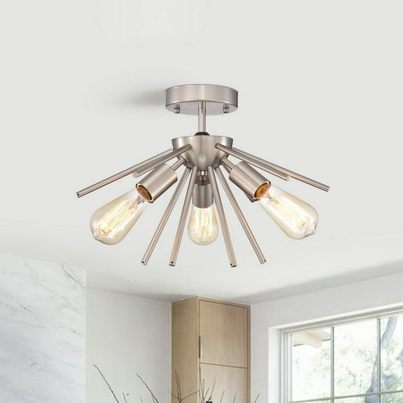 Warehouse of Tiffany MX38/3PN Caleb 17 in. 3-Light Indoor Polished Nickel Finish Semi-Flush Mount Light with Light Kit