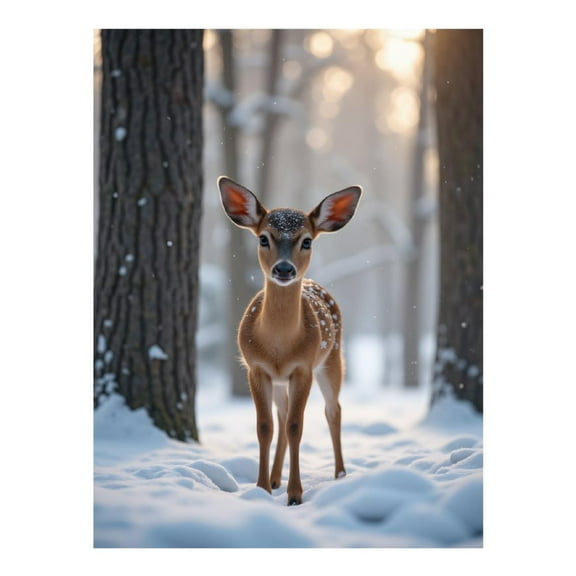 Diamond Art Kits for Adults, Fawn In Snowy Forest Scene 5D Diamond Painting Kits for Adults Beginners, DIY Full Drill Diamond Painting, Gem Art and Crafts 12x16