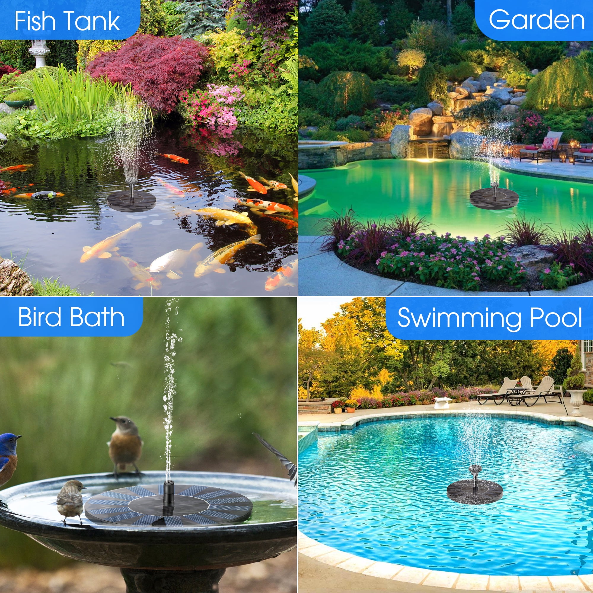 Solar Fountain, Floating Solar Powered Water Fountain Pump for Bird Bath, Garden, Pond, Pool, Outdoor