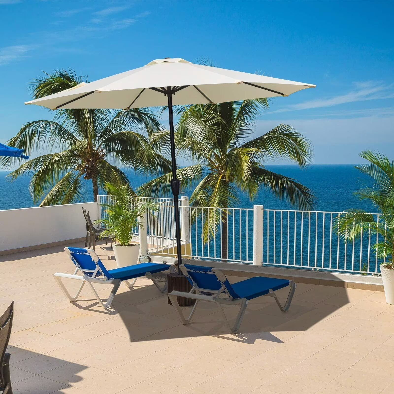 Simple Deluxe 9ft Outdoor Market Table Patio Umbrella with Button Tilt and 8 Sturdy Ribs, Beige, 2 Pack