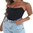 thumbnail image 2 of Femmes hors Épaule Barre Verticale Sangle Bustier Désossé Crop Top Noir L, 2 of 6