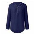 thumbnail image 5 of Camisas de manga larga de verano para mujer, blusas casuales con cuello en V y cremallera, blusas enrollables para mujer, 5 of 5