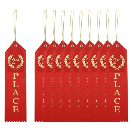 Uxcell Award Ribbons Two Place, 2nd Winner Ribbons with Even Card and Rope, Red 10Pcs