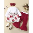 thumbnail image 3 of Bagilaanoe 3pcs Toddler Baby Girl Long Pants Set Long/Short Sleeve A Line Dress Tops + Flare Trousers + Headband 6M 9M 12M 18M 24M 3T Kids Casual Outfits, 3 of 9