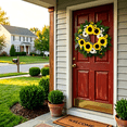 thumbnail image 2 of Summer Spring Wreaths for Front Door 20 inches Artificial Sunflower Wreath with Daisy Eucalyptus & Striped Bow for Porch Wall Window Decor, 2 of 6