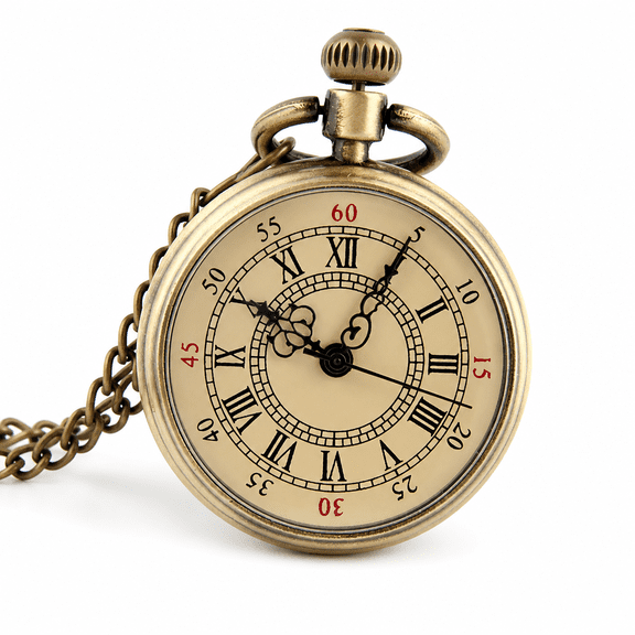 AURENIX Mens Pocket Watch Mechanical White Brass Gold Vintage Chain