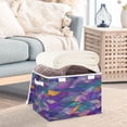 thumbnail image 3 of Yayeee Collapsible Cube Storage Bin with Lid Fabric Closet Decorative Basket with Handles, Purple Waves Pattern, 3 of 7