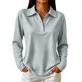 thumbnail image 2 of Womens Polo Shirts Long Sleeve Collared Button Vintage Cute Fall Tops Gray L, 2 of 6