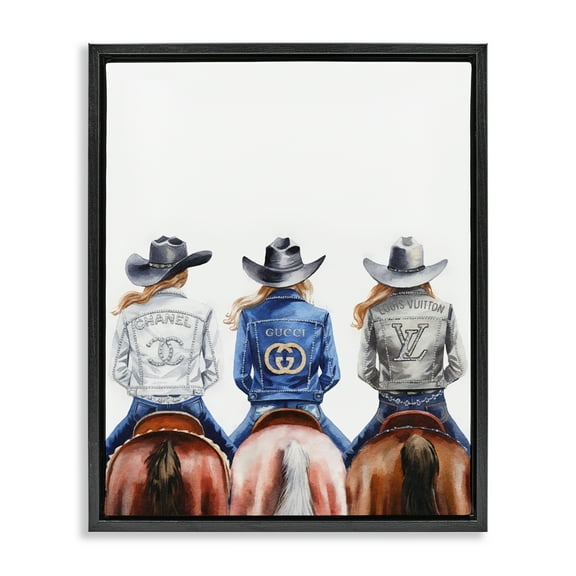 Stupell Industries Glam Brand Cowgirls People Painting Black Floater Framed Canvas Art Print Wall Art, 17 x 21